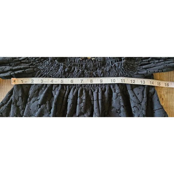 Zara Womens Crop Top Small Black Lace Crochet Bell Sleeve Off Shoulder Flowy - Picture 9 of 10